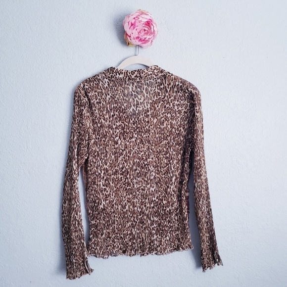 Alberto Makali Plisse Leopard Print Buttondown Lace Embroidered Blouse - Picture 9 of 9